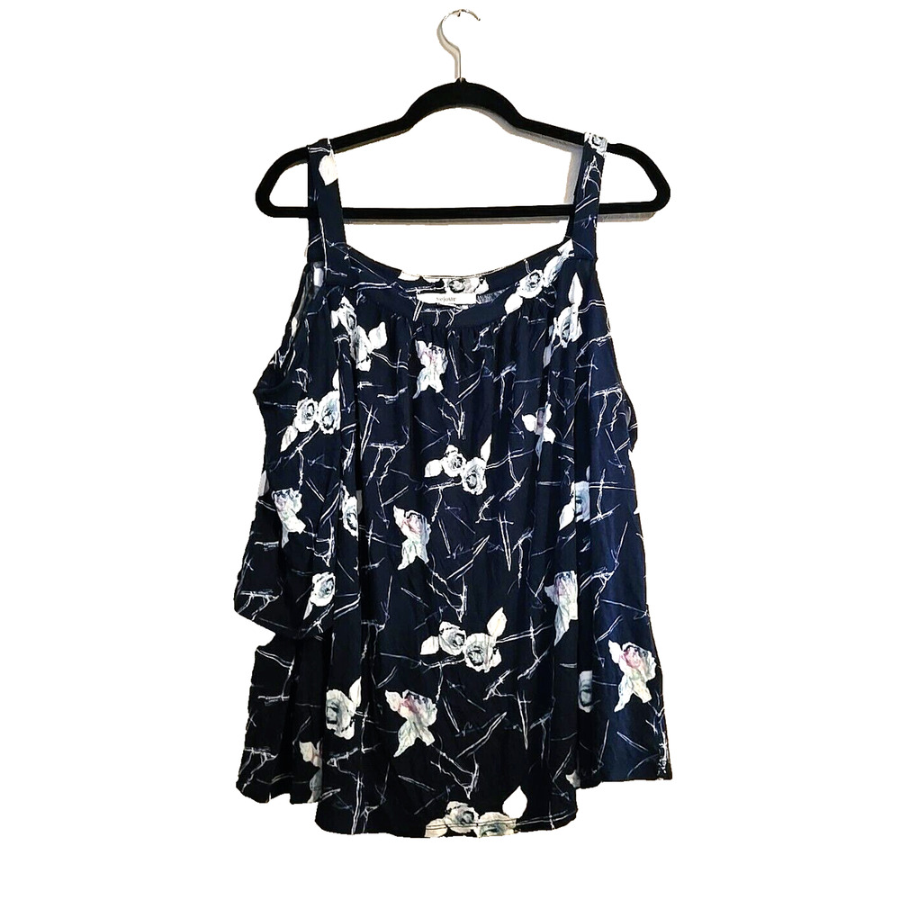 Sejour Navy Blue Floral Print Layered Sleeveless Boho Tank Top Womans Size 1X